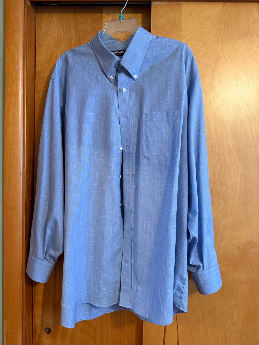 Kirkland Signature Light Blue Textured Button-Down Dress Shirt